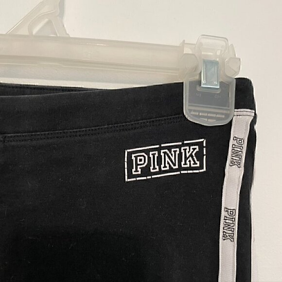 PINK VS VICTORIA'S SECRET Black White Double Side Stripe Tape Spellout Leggings - Picture 7 of 11